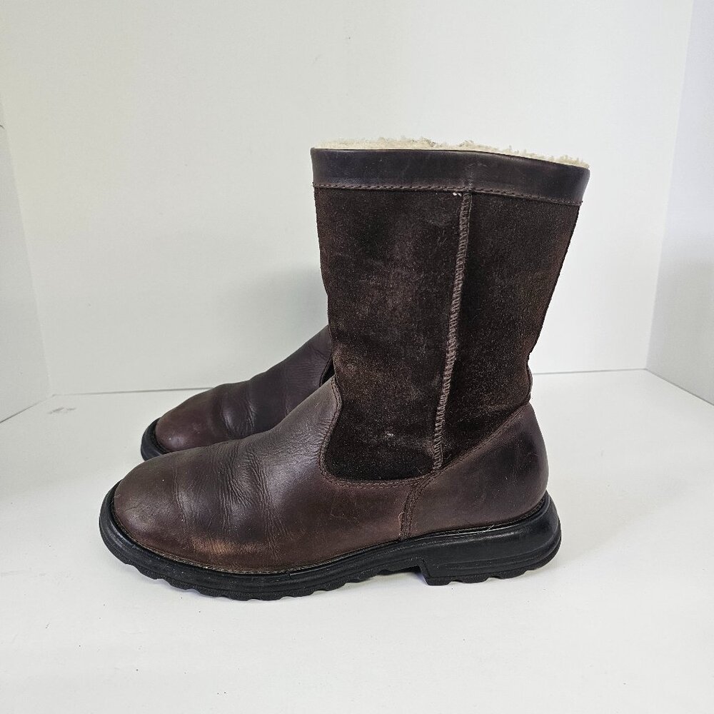 Khombu Boots Brown Leather Rustic Sherpa Winter 8.5